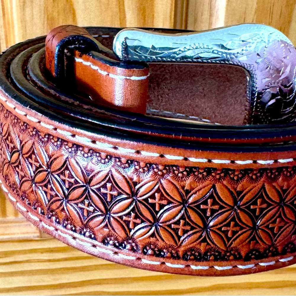 Ranger Belt Company Hand Tooled Western Leather Belt size 44